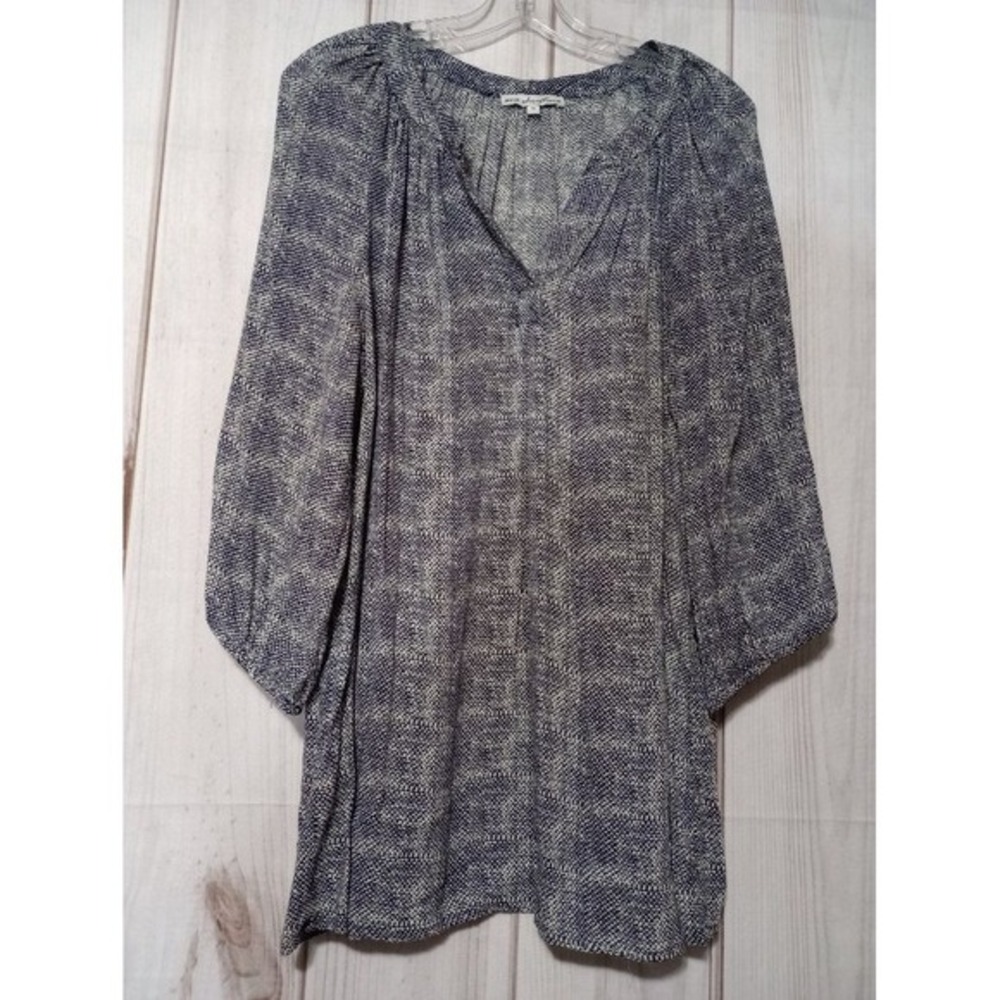 Ava Christine Blue White Abstract Print V Neck 3/4 Sleeve Tunic Top Plus Size 1X